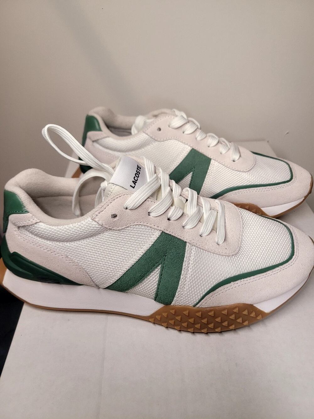 Lacoste Men's L-Spin Deluxe 123 4 SMA Trainers, White/Green Size 41 (8.5) Retro